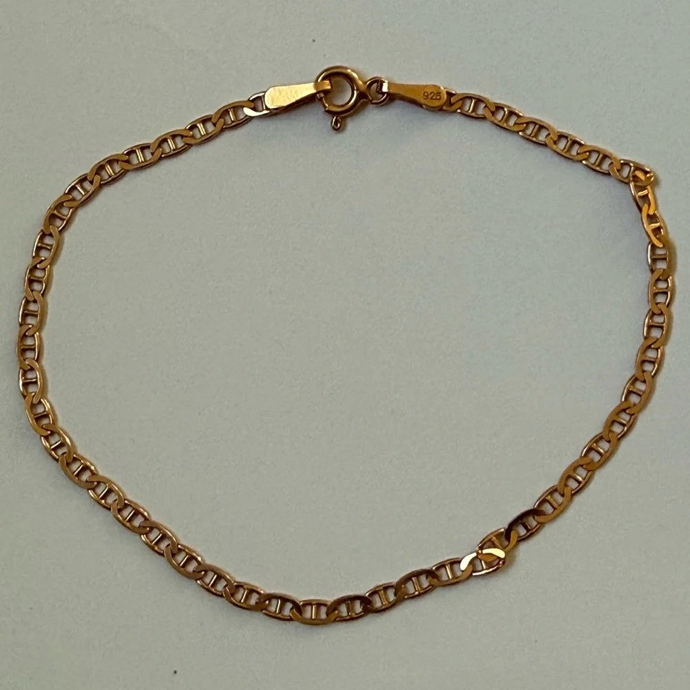 925 Silver 7.5” 3mm marine chain bracelet 14k rose gold plated unisex